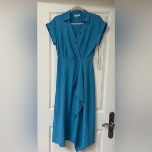 *NWT* Calvin Klein Teal Blue Faux Wrap Midi Dress - Sz 4